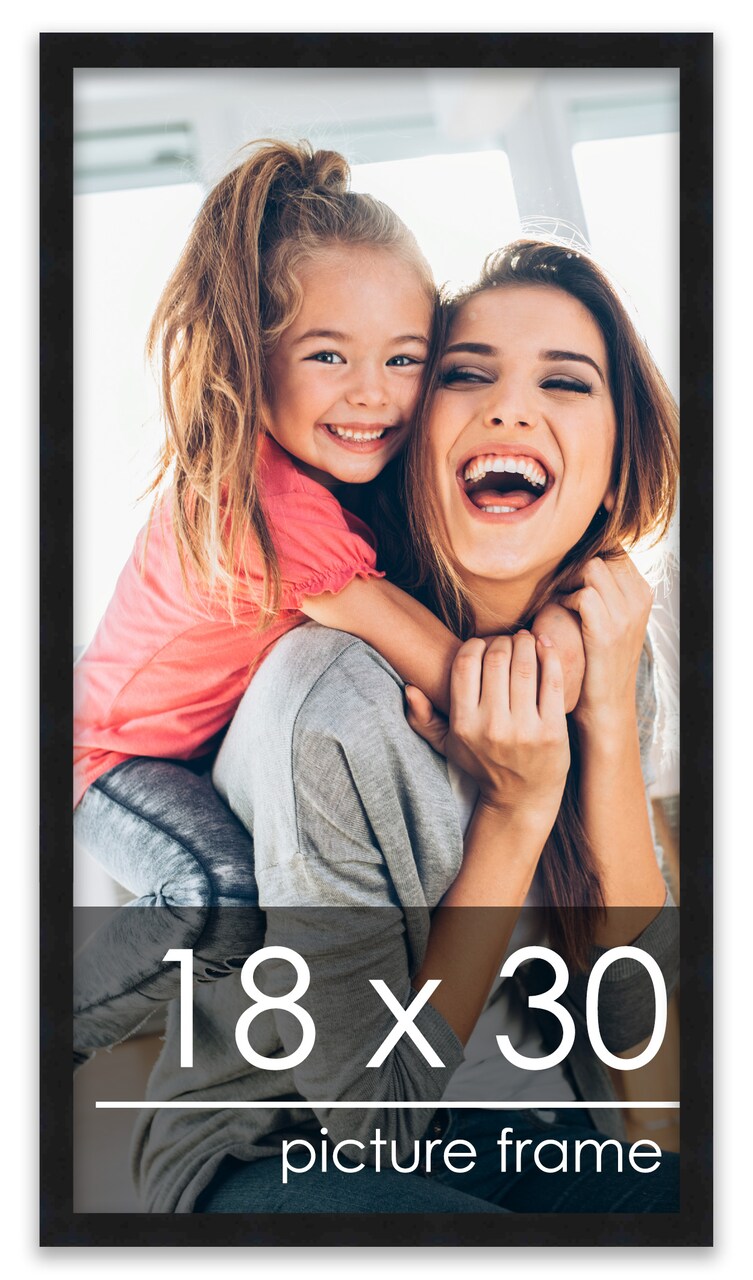 18x30 Black Wood Picture Frame - UV Acrylic, Foam Board Backing, Hanging Hardware